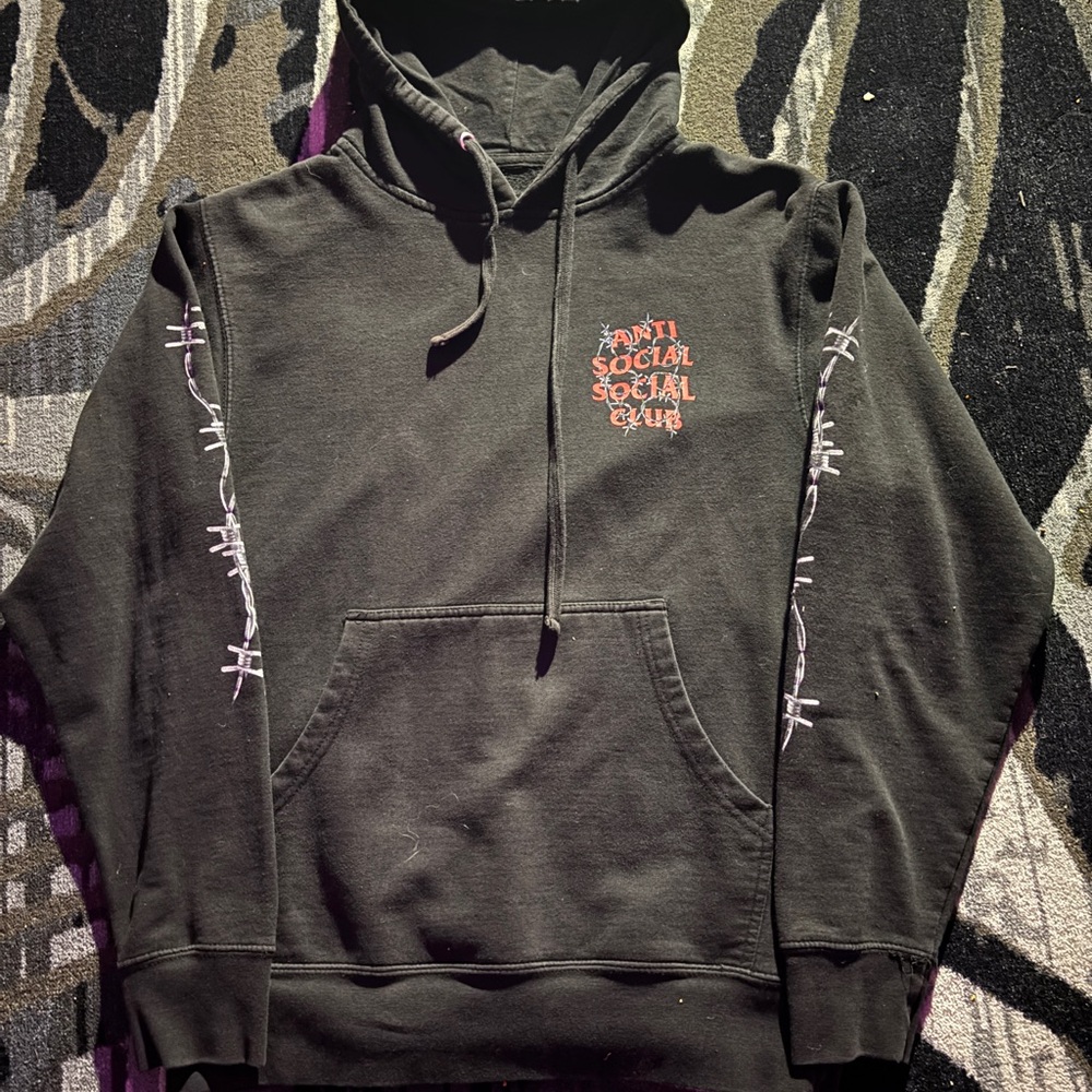 Anti Social Social Club Black Hoodie with Red Chest Logo and White Sleeve Print